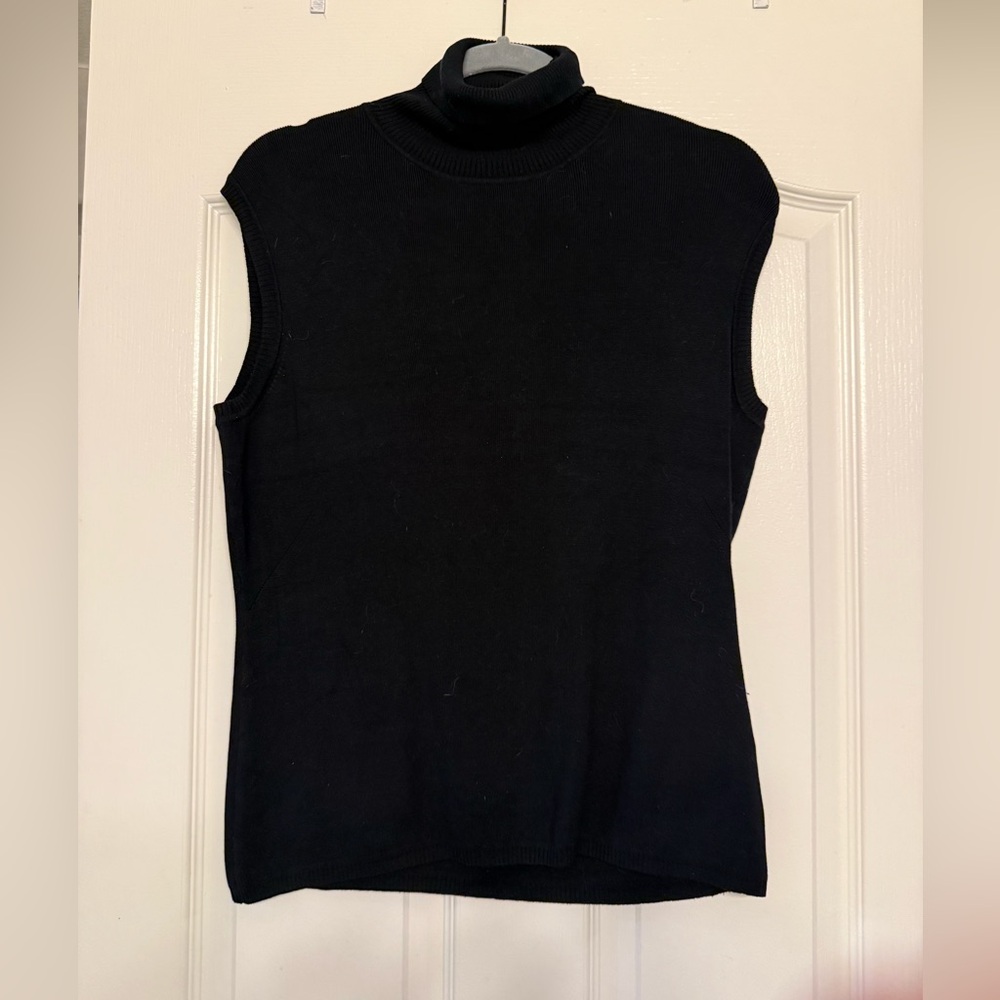 Louben of Canada Black Sleeveless Turtleneck Sweater Top Size L 85% Silk